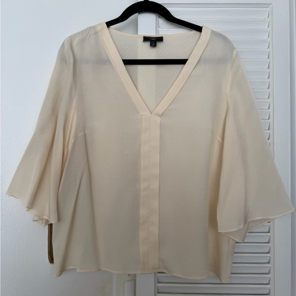 J. Crew Cream V-Neck Sheer Flutter-Sleeve Blouse